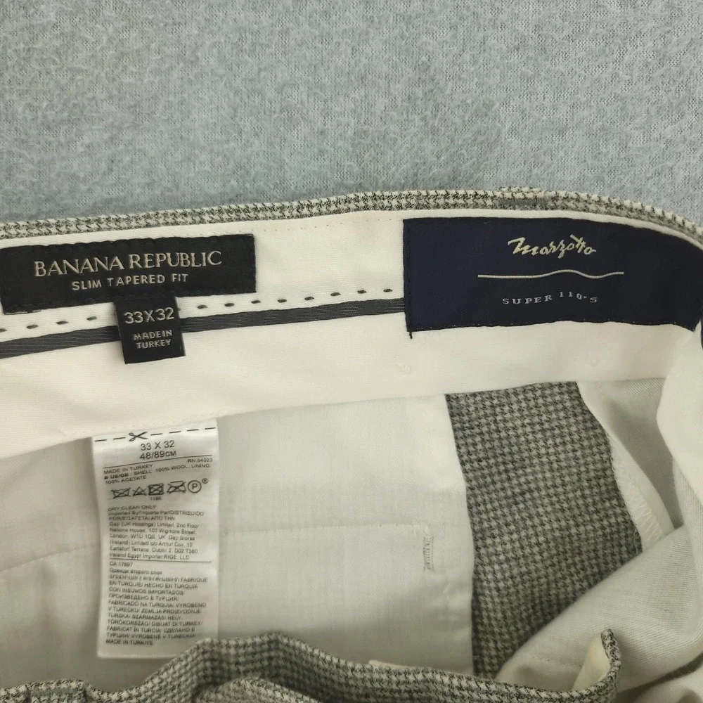 Banana Republic Dress Pants Mens 33x32 Gray Wool Check Slim Tapered Fit Formal